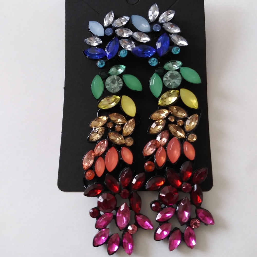 Colorfull Rhinestone Tressel Drop Earrings - Picture 2 of 5